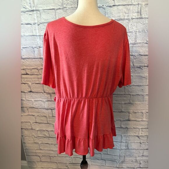 SHEIN Coral Ruffle V-Neck Blouse - Picture 2 of 5